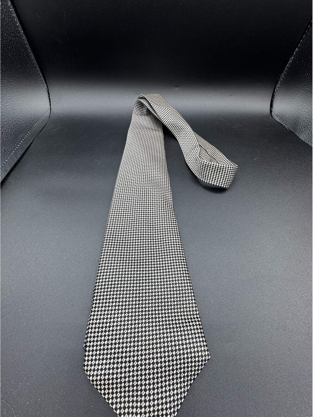Geoffrey Beene Silk Tie Brown Black Cream Micro Geometric 58x3.75